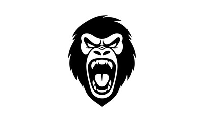 Vector silhouette screaming gorilla head. Primal strength symbol for gym or fitness brand.