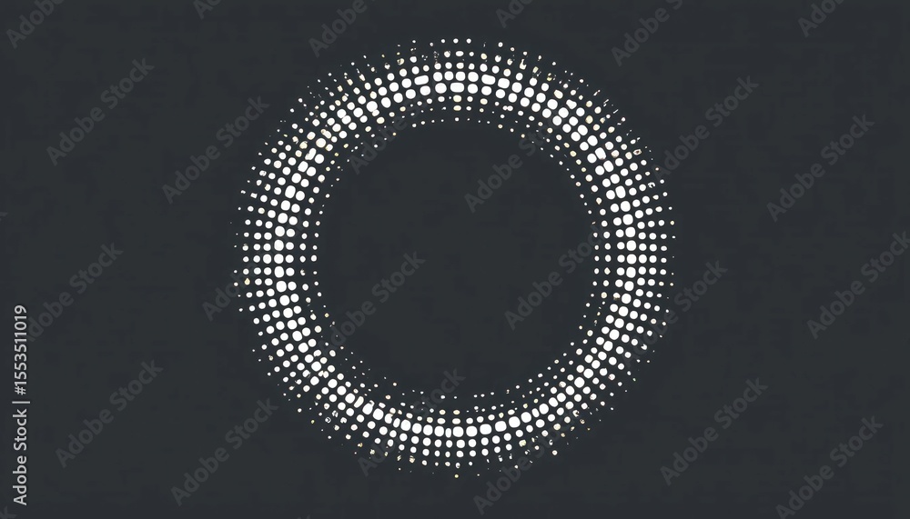 Poster abstract design of a white halftone circle on a dark gray background