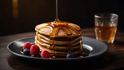 Stack of Pancakes with Syrup in Cozy Breakfast Setting