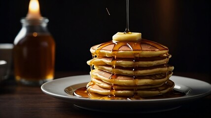 Stack of Pancakes with Syrup in Cozy Breakfast Setting