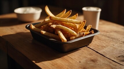 Golden Crispy French Fries in Rustic Serving Dishes