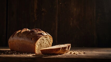Rustic Homemade Bread Loaf on Wooden Table – Artisan Baked Style