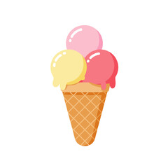 Ice cream cone with three scoops of colorful flavors  