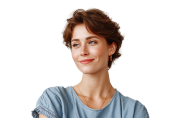 [Transparent Background PNG]Smiling Woman with Short Brown Hair