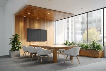 Fototapeta premium Modern Meeting Room with Natural Wood Accents