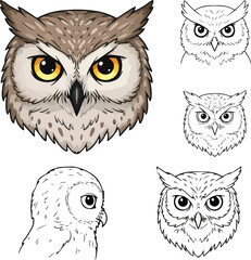 Pixel Art Owl: Head Designs, Coloring Pages, and Illustrations