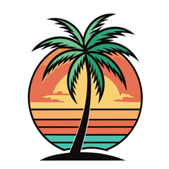 Palm tree silhouette with a sunset backdrop, a beach or summer-themed design.