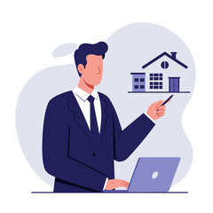 Real estate agent showing house illustration concept