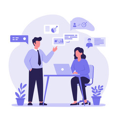Business team analyzing data at office table illustration