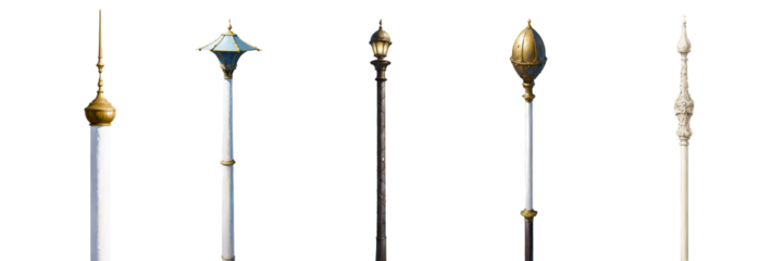 Classic flagpole finial set with vintage shapes and domes on transparent background