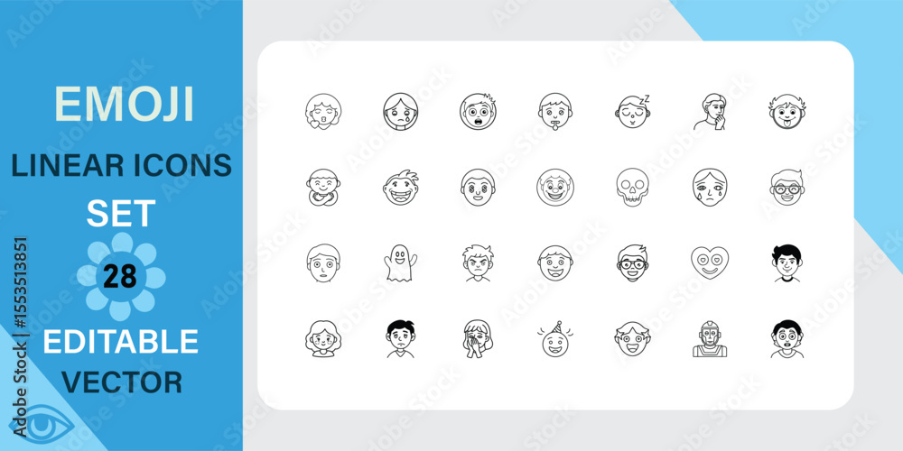 Aufkleber emoji linear icons set. emotions, expressions, faces and more. outline vector icon in linear style. 