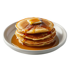 Delicious pancakes stacked high, drizzled with syrup and topped with butter, creating mouthwatering breakfast treat