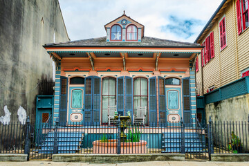 Colorful wooden house, creole cottage architecture in New Orleans, Louisiana