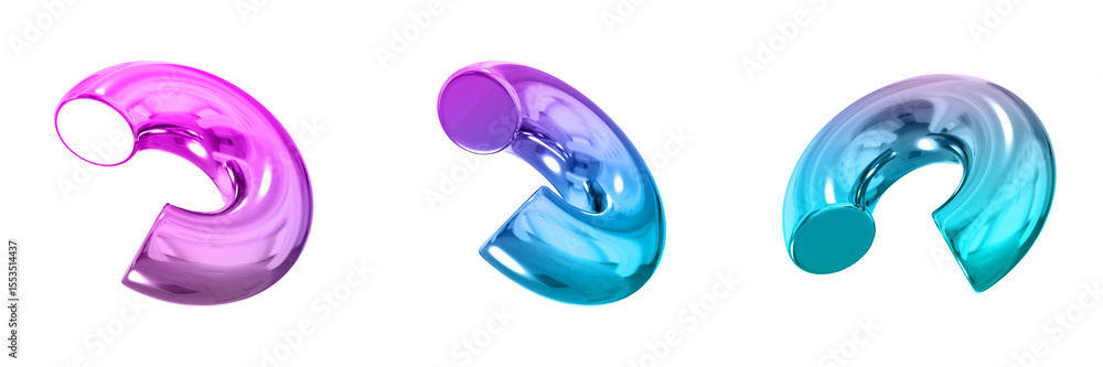 Poster 3d chrome metallic abstract shape objects, 3d rendering steel gradient shape design element, futuris