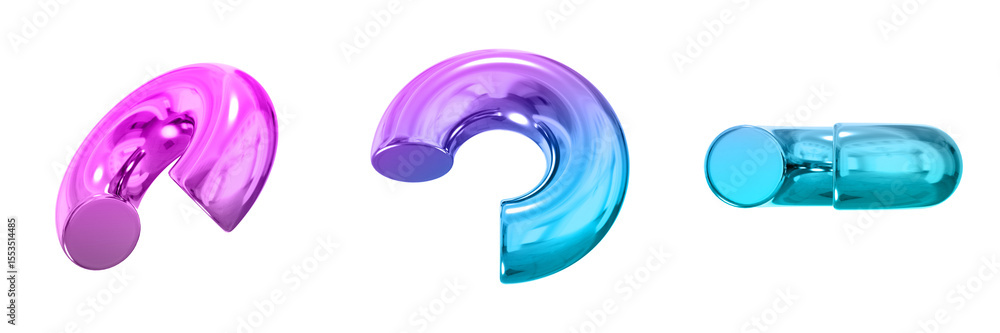Poster 3d chrome metallic abstract shape objects, 3d rendering steel gradient shape design element, futuris