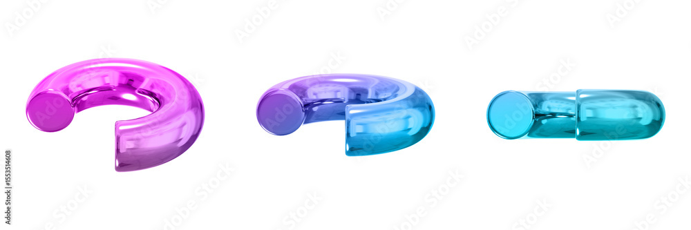 Poster 3d chrome metallic abstract shape objects, 3d rendering steel gradient shape design element, futuris