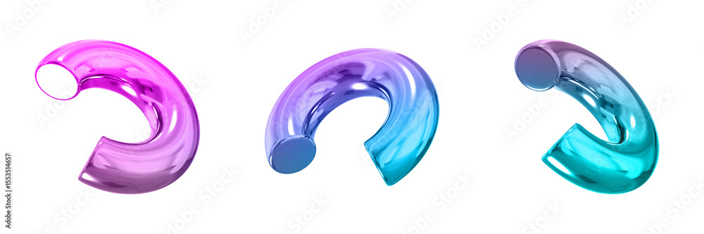Poster 3d chrome metallic abstract shape objects, 3d rendering steel gradient shape design element, futuris