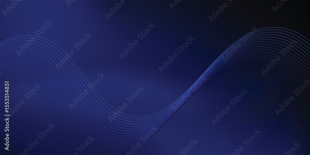 Poster abstract dark blue background with glowing curved lines and smooth gradient wave pattern. modern des