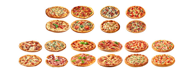 Pack of Variety of Delicious Pizzas Gourmet Pizza Selection Pizza Menu Pizzeria Food Photography Restaurant Food Italian Cuisine against transparent Background