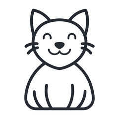 Cute smiling cat vector line art in black and white minimalist style for sticker or icon
