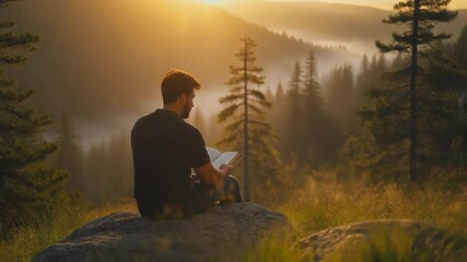 man reading the Bible sitting on the grass