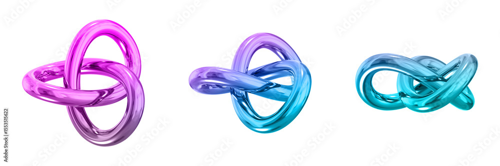 Poster 3d chrome metallic abstract shape objects, 3d rendering steel gradient shape design element, futuris