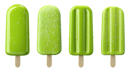 Four green popsicles with different textures.