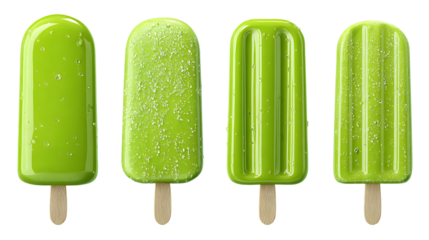 Four green popsicles with different textures.