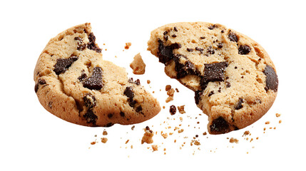 Broken chocolate chip cookie with crumbs
