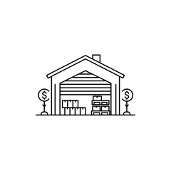 Warehouse icon in black outline style on white background