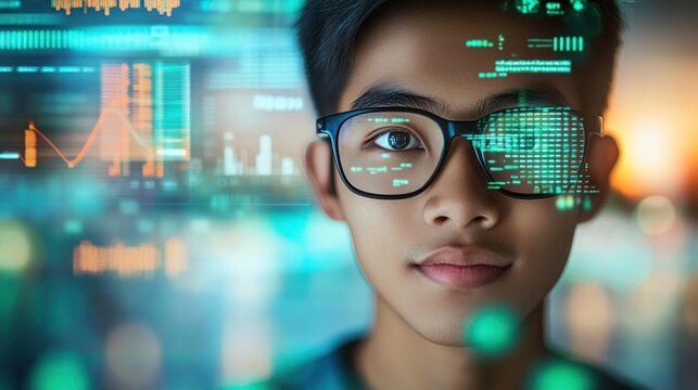 Young person interacting with digital interface