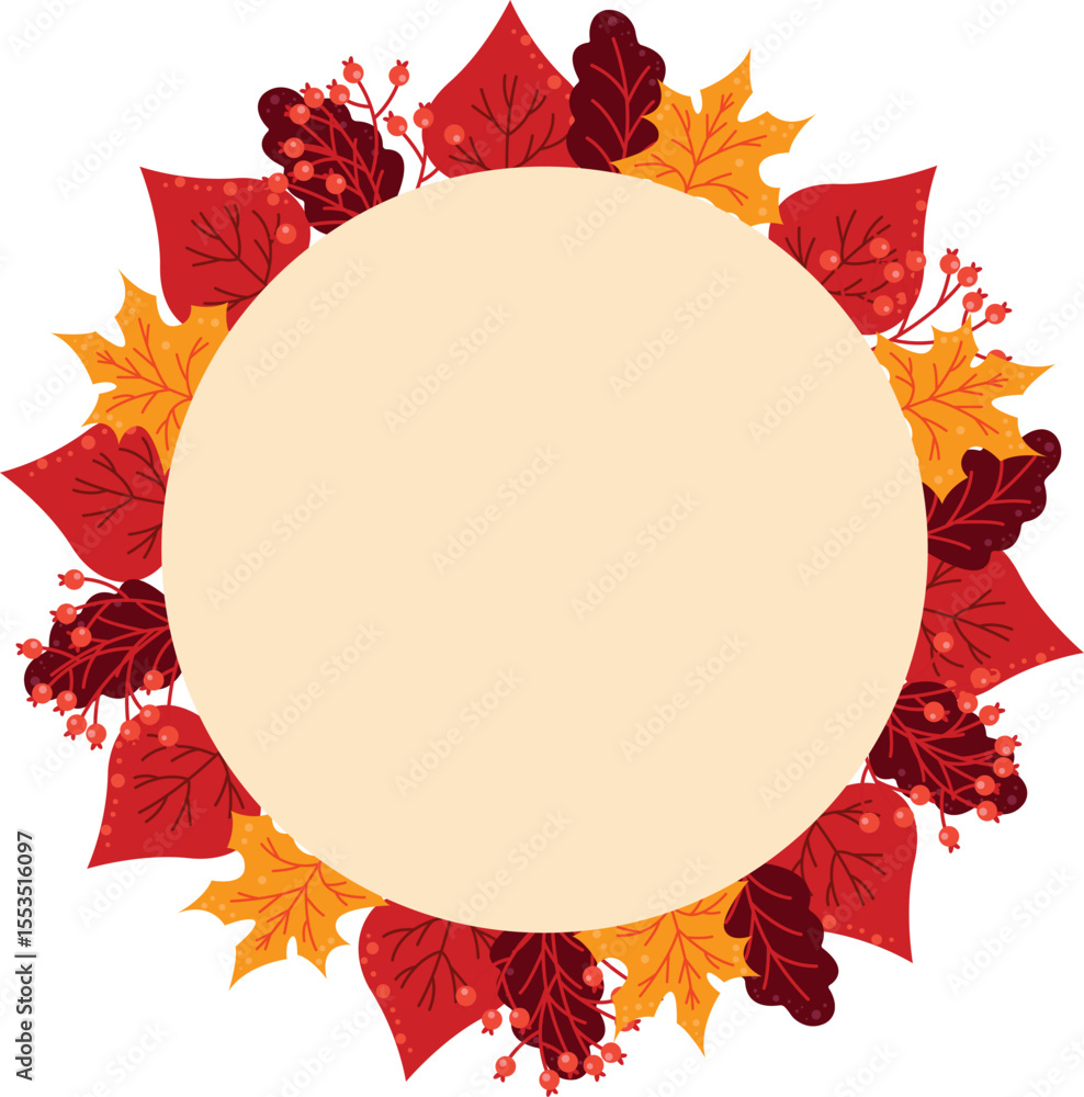 Fototapete maple leaf vector ink circular pattern with copy space