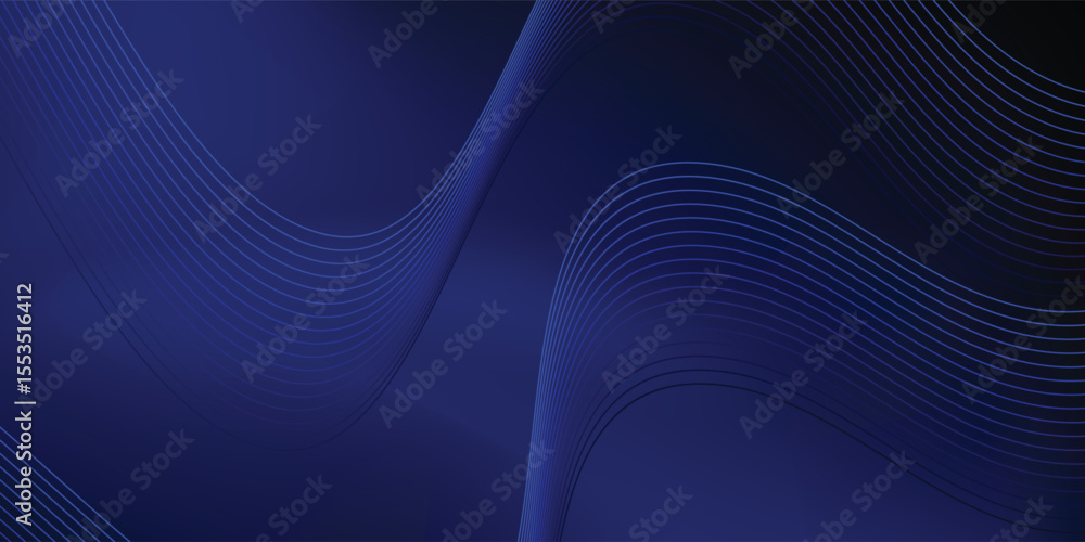 Poster abstract dark blue background with glowing curved lines and smooth gradient wave pattern. modern des