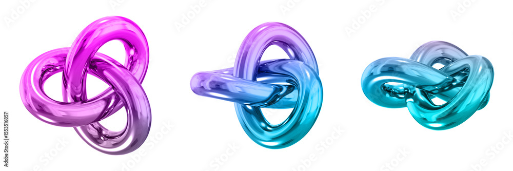 Poster 3d chrome metallic abstract shape objects, 3d rendering steel gradient shape design element, futuris