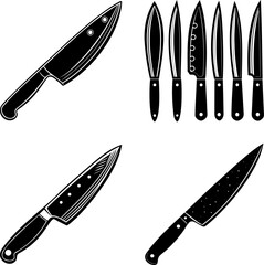Vector illustration of different kinds of kitchen knives on a white background