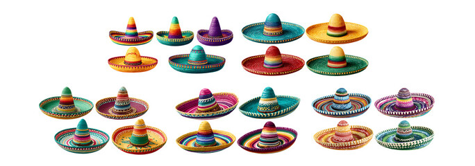 Pack of Vibrant Collection of Colorful Sombreros Perfect for Fiesta against transparent Background