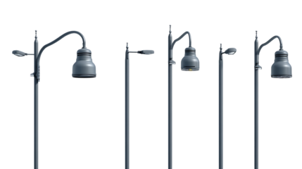 Four different styles of vintage style street lamps.