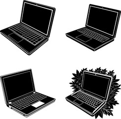 Four Black and White Laptop Representations with Varying Degrees of Abstraction