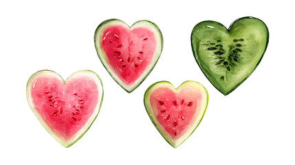 Pack of HeartShaped Watermelon Slices Vibrant Summer Fruit Photography against transparent Background
