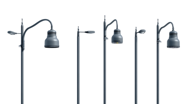 Four different styles of vintage style street lamps.