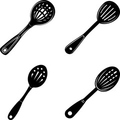 Four Black and White Skimmer Spoons in Different Shapes and Styles