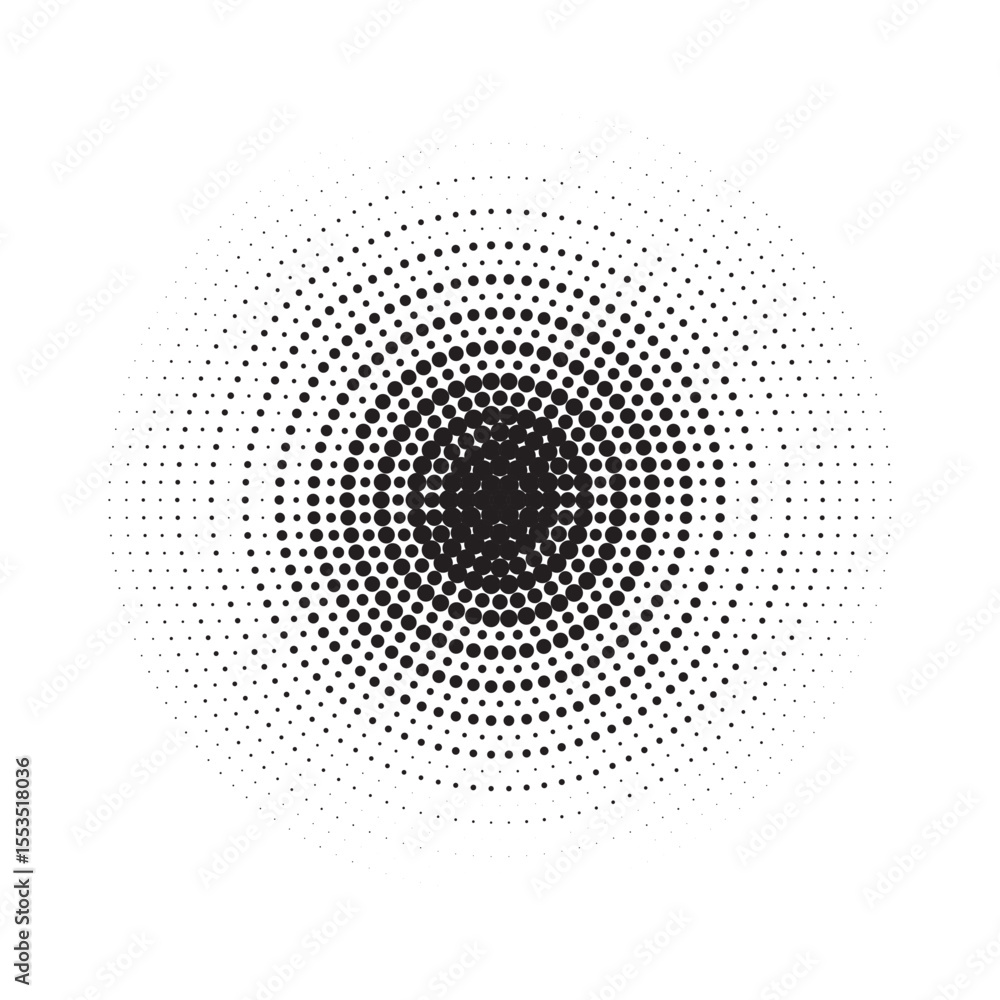 Aufkleber Halftone circle frame dotted background set. Round border Icon using halftone random circle dots raster texture. Grunge circular stain. Vector illustration.