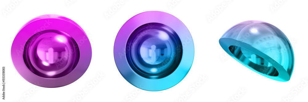 Fototapete 3d chrome metallic abstract shape objects, 3d rendering steel gradient shape design element, futuris