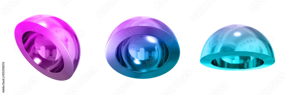 Poster 3d chrome metallic abstract shape objects, 3d rendering steel gradient shape design element, futuris
