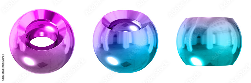 Aufkleber 3d chrome metallic abstract shape objects, 3d rendering steel gradient shape design element, futuris