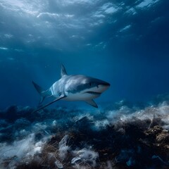 Fototapeta premium Powerful shark gliding through the depths of the ocean