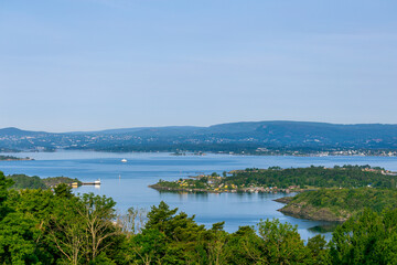Sea and islands archipelago inlet of Oslo, Norway