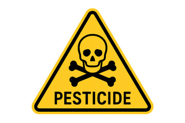Obraz premium Warning sign with yellow triangle, black border, skull and crossbones, displaying pesticide text against transparent background