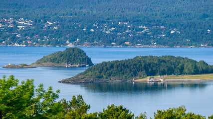 Sea and islands archipelago inlet of Oslo, Norway