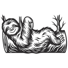 Obraz premium Monochrome sloth sleeping on horizontal log, limbs relaxed, closed eyes, visible fur texture, minimal composition, suitable for wildlife themed vector graphics or nature related print use
